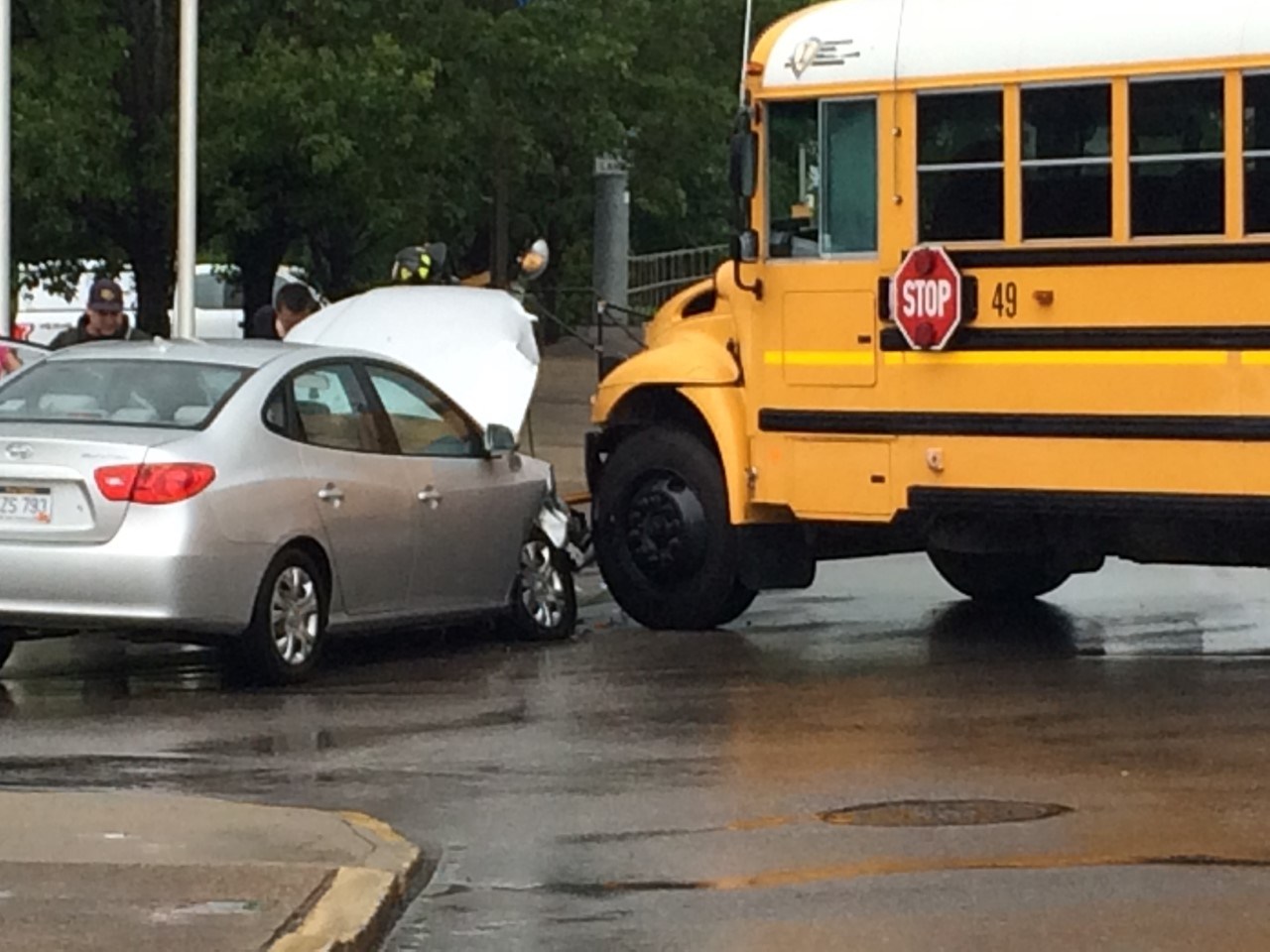 School Bus and Car Collide in Charleston