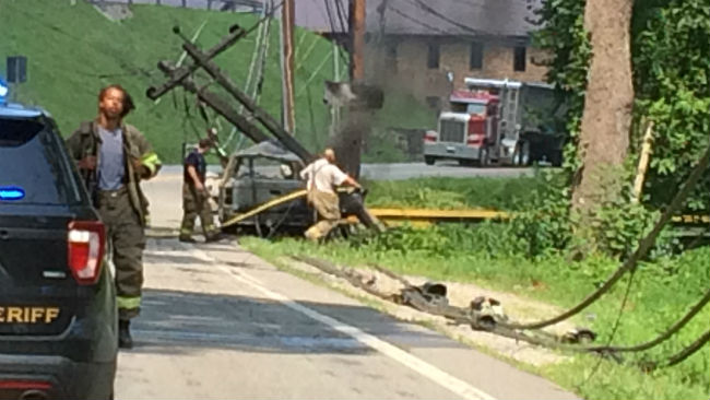 Update: Truck Strikes Two Poles, Catches Fire in Kanawha County